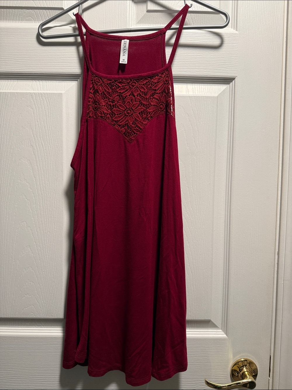 Zenana Wine Lace-Accent Swing Cami Top